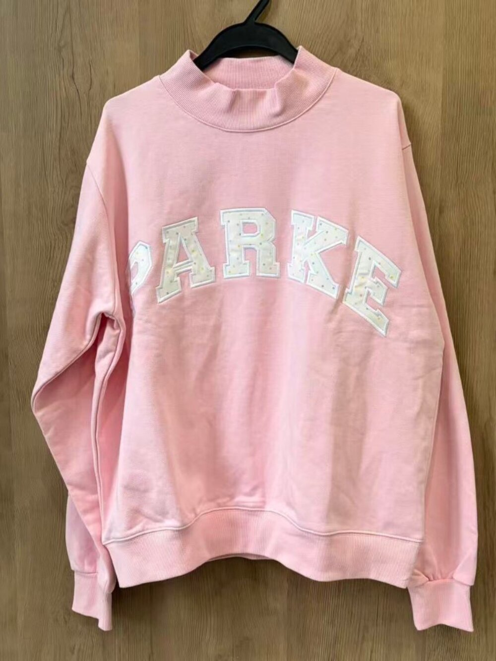 PARKE Pink Polka-Dot Letter Mock Neck Sweatshirt